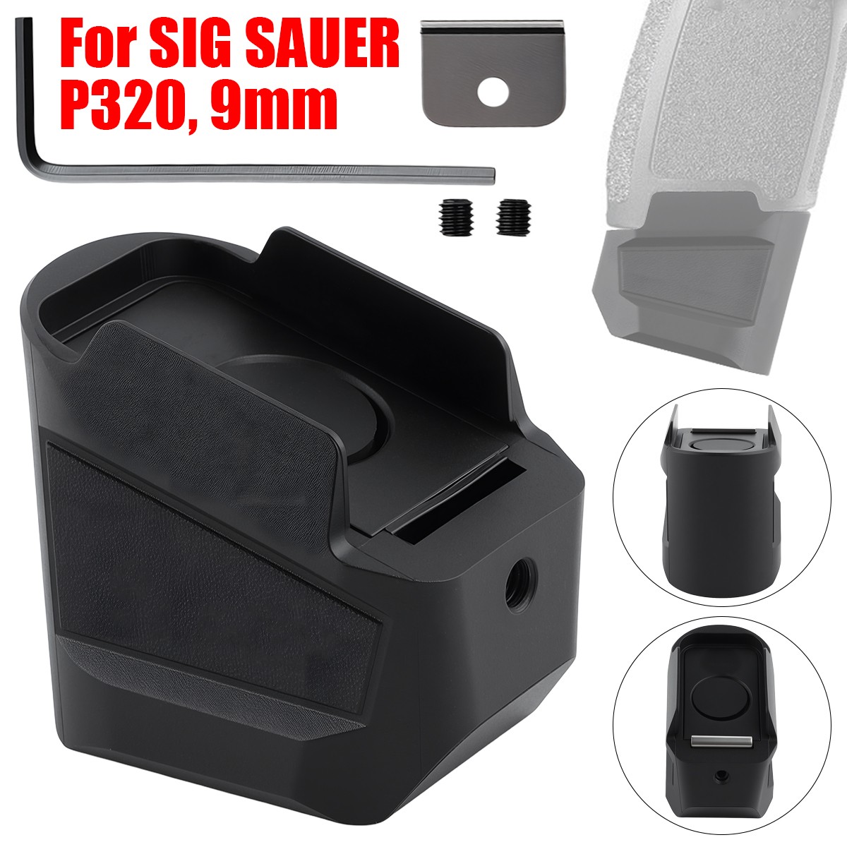 Black Weight Extended Base Plate for Sig Sauer P320 Full Size M17 9mm 17/21 RD