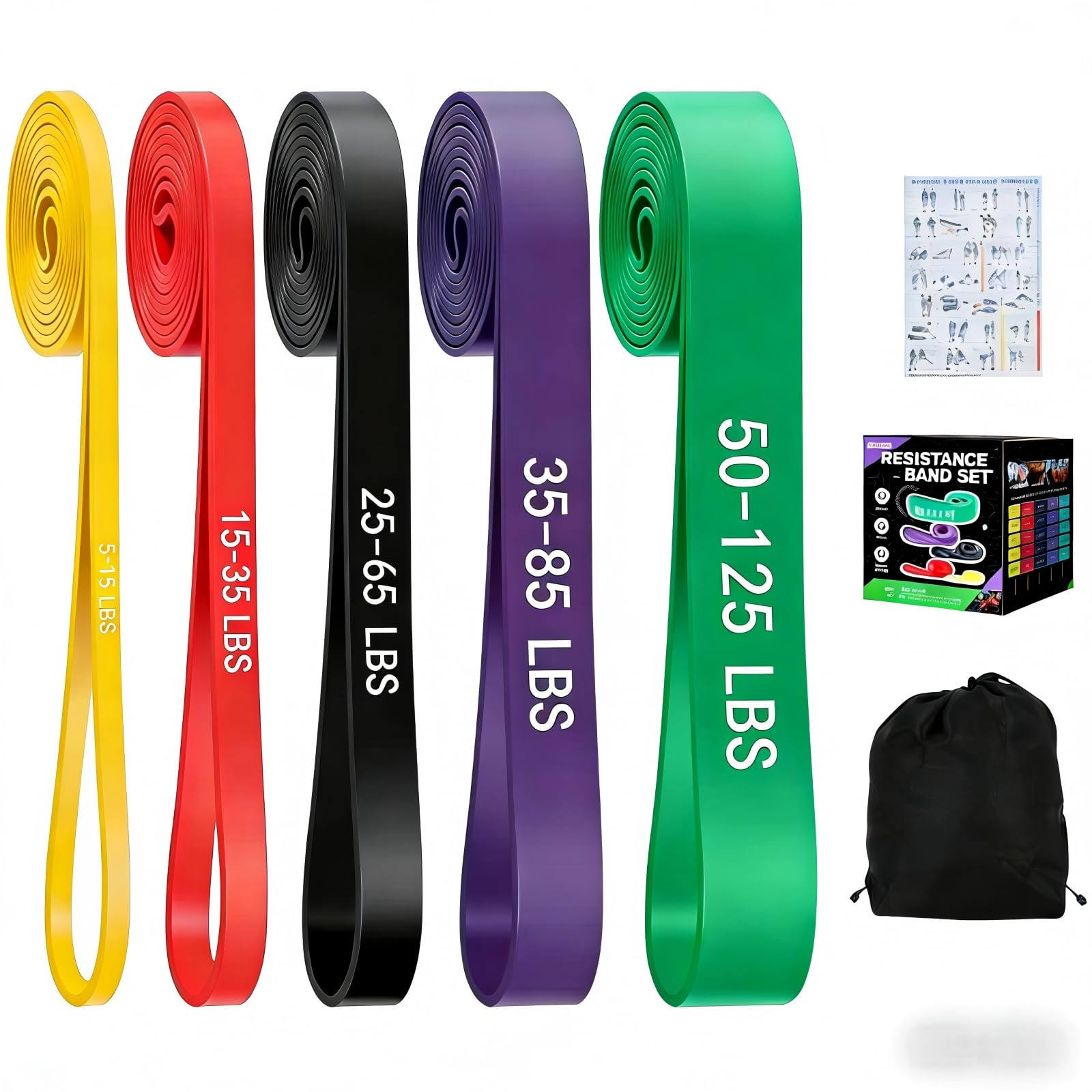 5 Level Pull Up Assistance Resistance Bands Set For Home Gym Fitness Training...