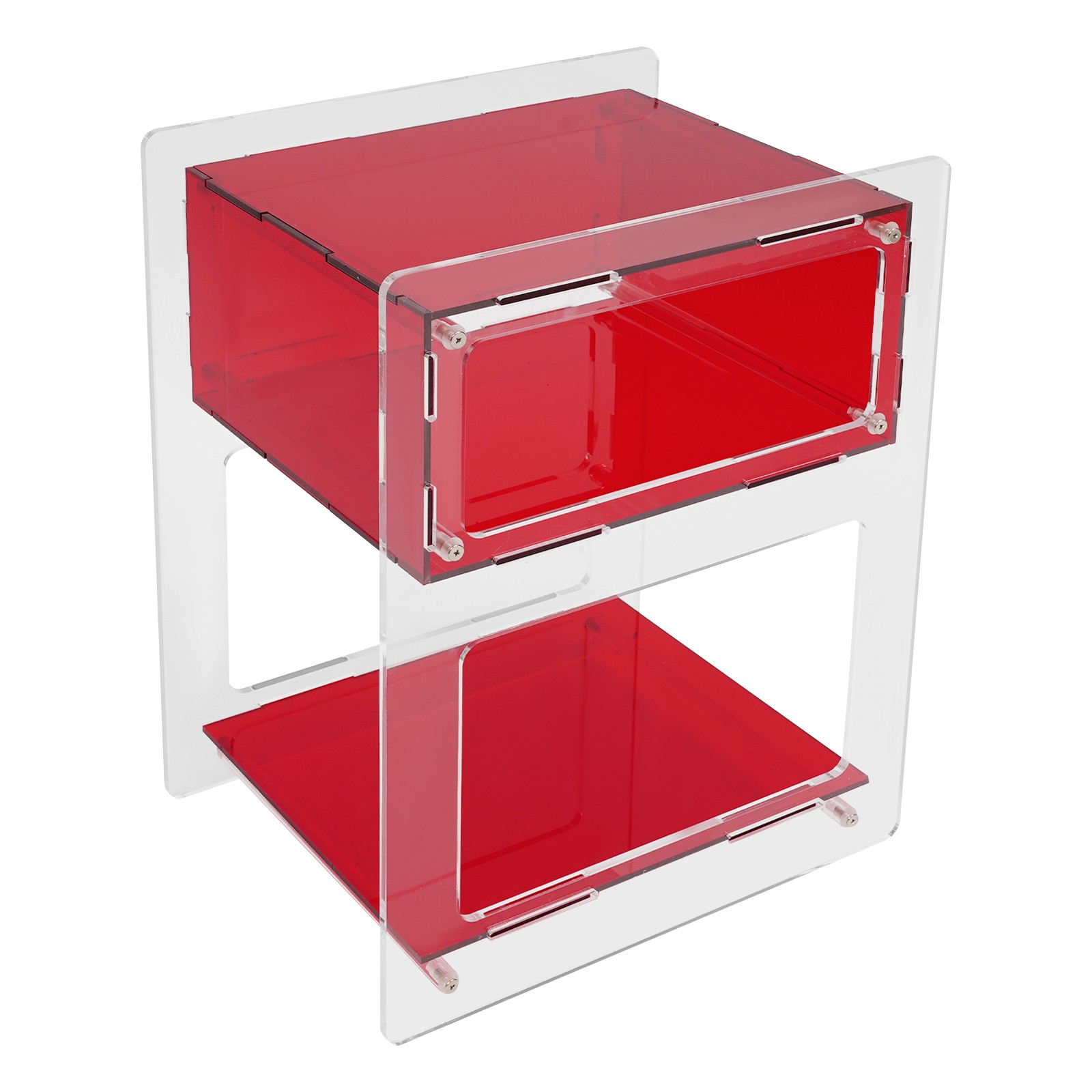 Red Acrylic Side Table, Acrylic Nightstand, Rectangle Storage Shelf