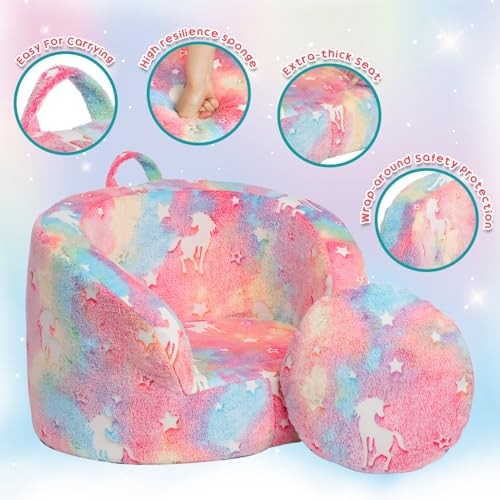 Snug-Arch Toddler Couch, Comfy Foam Baby Chair, Ergonomic Toddler Pink Unicorn