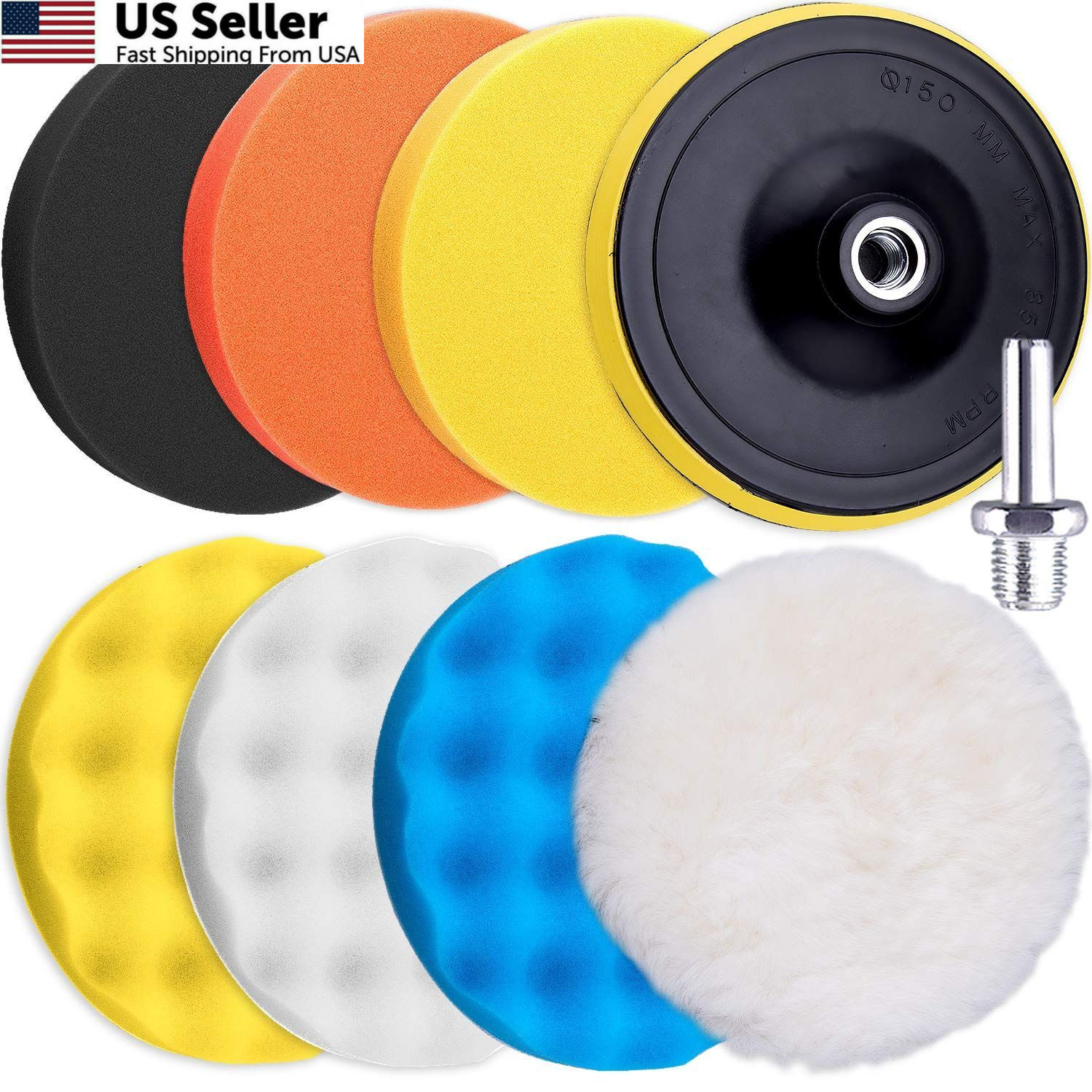 SIQUK 9 Pieces 5 Inch Buffing Pads 5 Inch, Orange, Yellow, Black, White, Blue