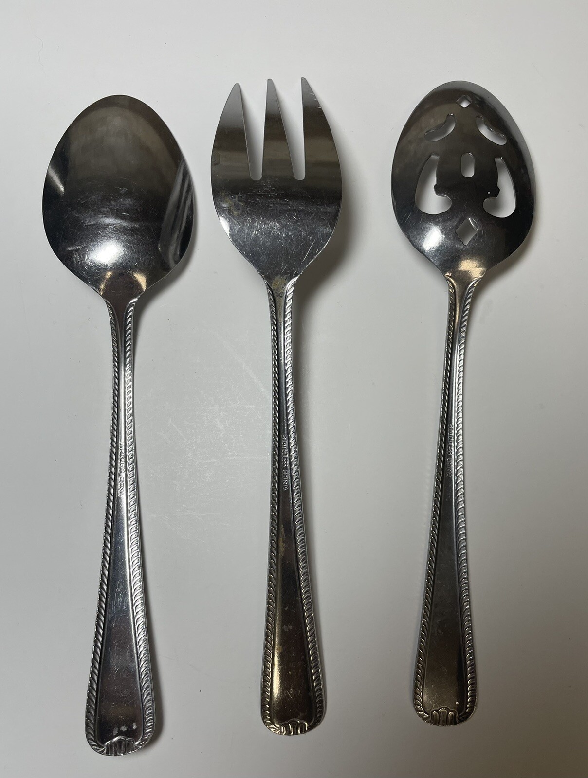 International Silver Stainless Serving Set - Serving Fork, Spoon, Slotted Spoon