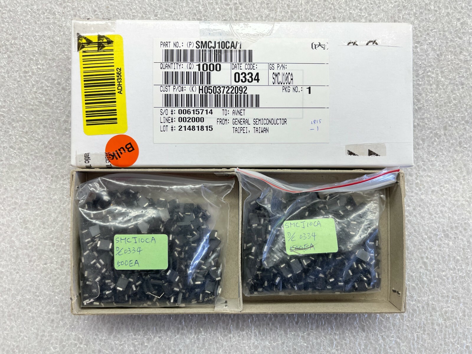 (50 PIECE LOT) SMCJ10CA, GENERAL SEMI, TVS DIODE 10VWM 17VC SMC