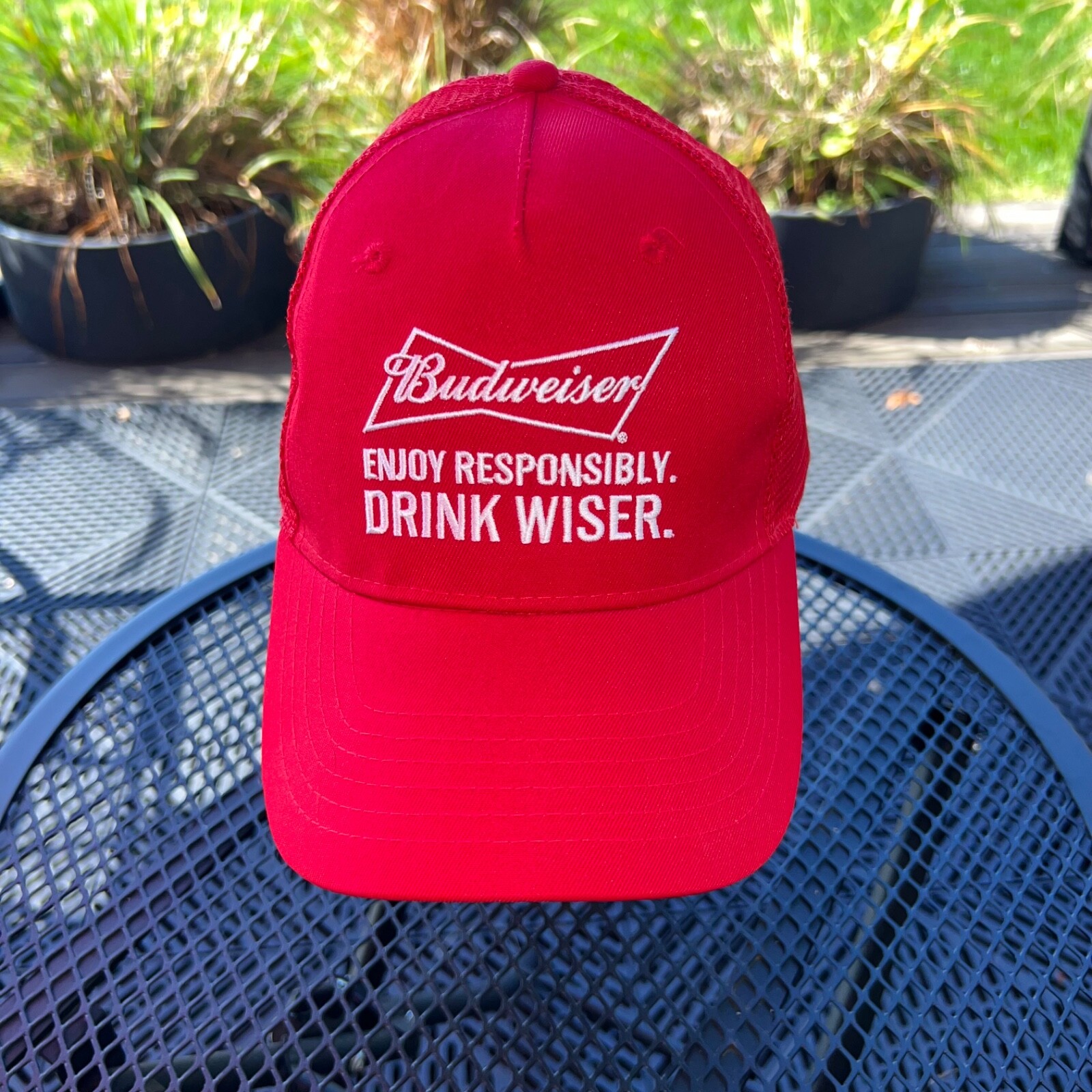 Budweiser Enjoy Responsibly Drink Wiser Red Trucker Fabric Mesh Hat Cap Snapback
