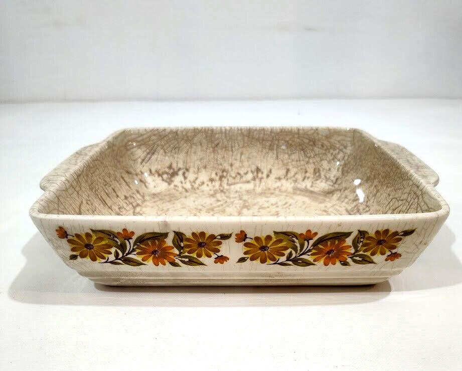Capri Bake Serve N Store Stoneware Orange Floral 10.25" X 9" X 2" Square