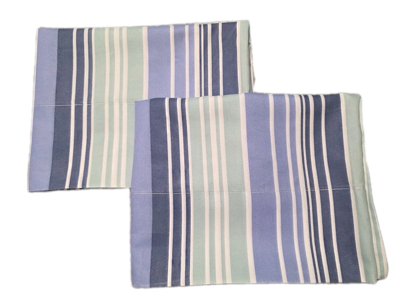 Set of 2 Blue & Aqua Striped Pillowcases By Mossy Oak 20 X 30 St/Qu