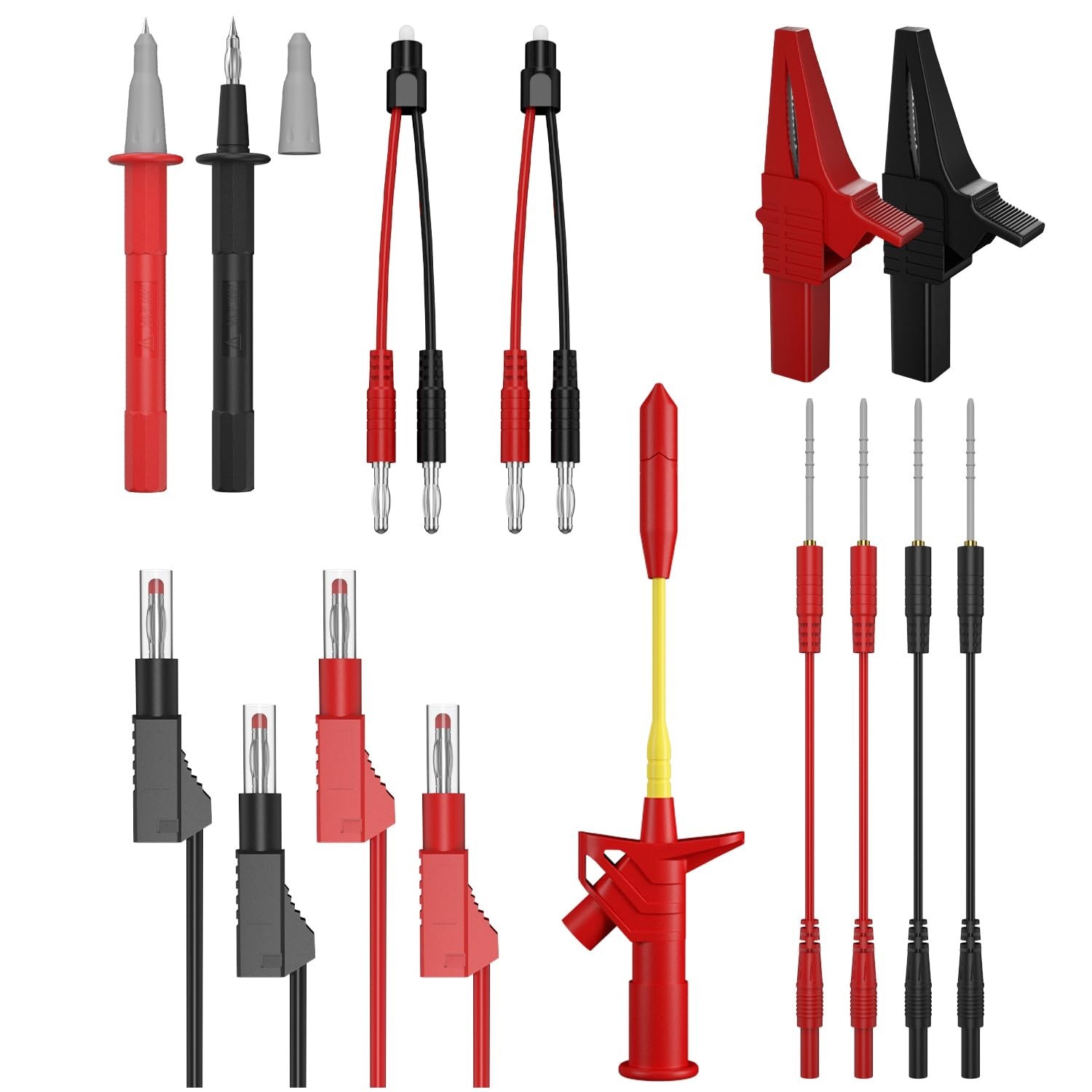 Multimeter Test Lead Kit, Piercing Probes, 4mm Plug Test Strips, Large Alliga...