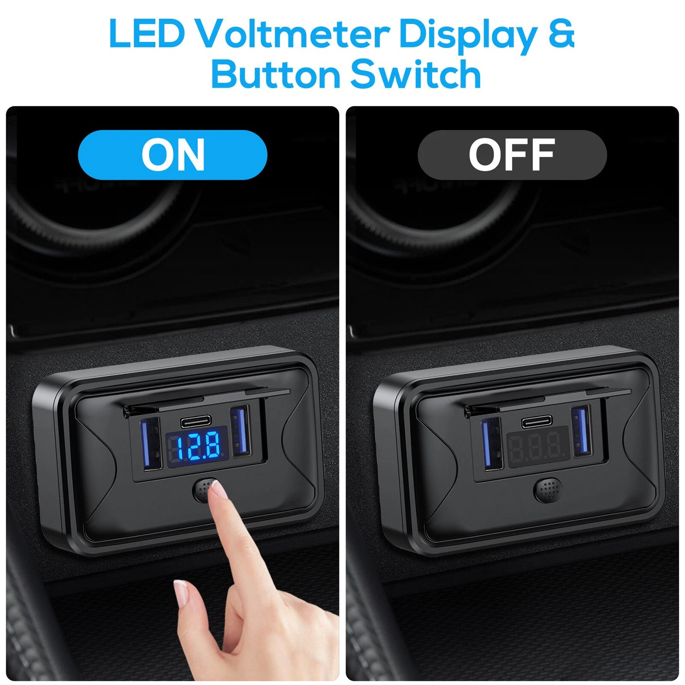 QC3.0 & PD Dual USB 12V-24V Car Fast Charger Socket Power Outlet On-Off Switch