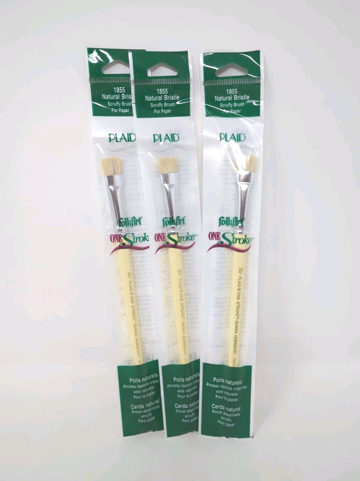 Donna Dewberry Folkart One Stroke 1855 Natural Bristle 1/2" Scruffy Brush 3 Pack