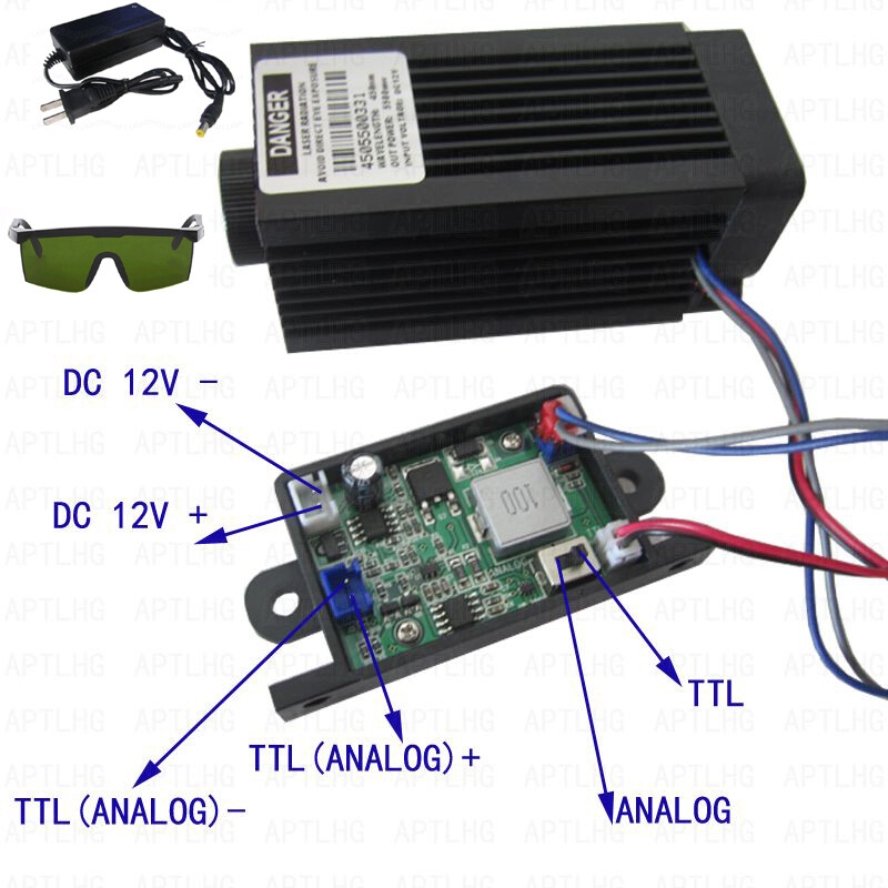 Analog/TTL 5.5W 5500mW 450nm blue laser module Focusable Quality Engrave cut