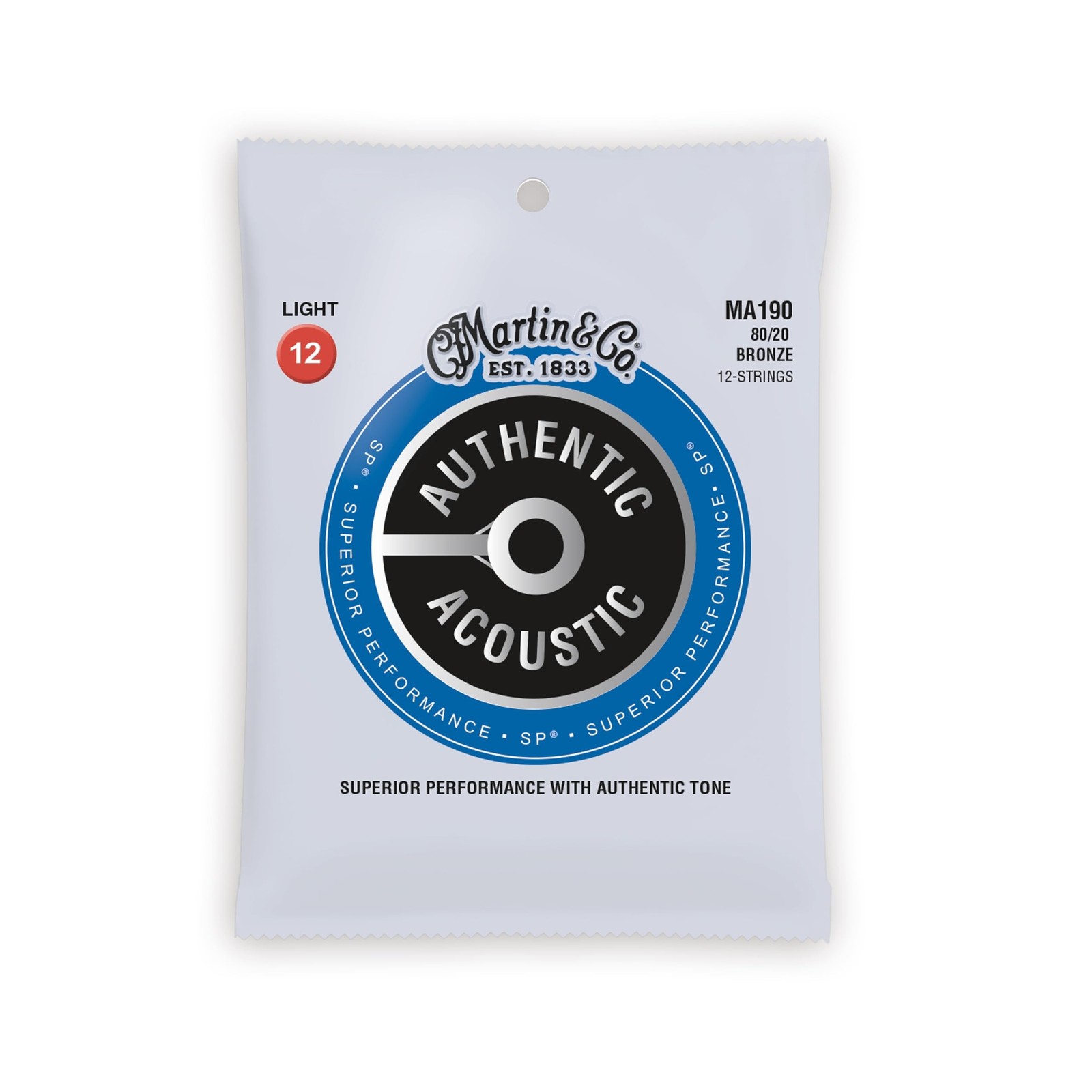 Martin Authentic Acoustic Guitar Strings, Superior Performance Light 12-54,12...