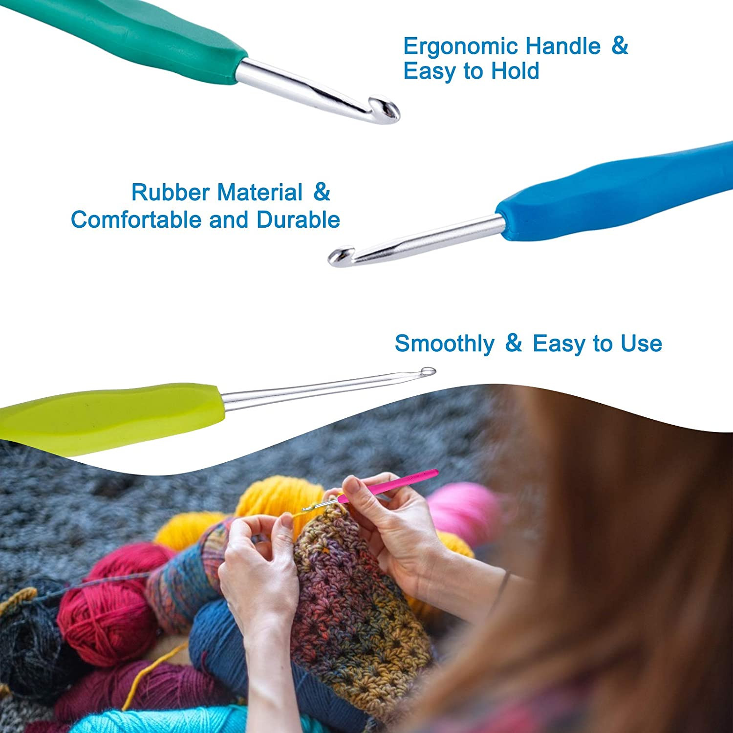 Vodiye 9 Sizes Crochet Hooks 2.0–6.0Mm, Ergonomic Crochet Hook Set, Crochet Need