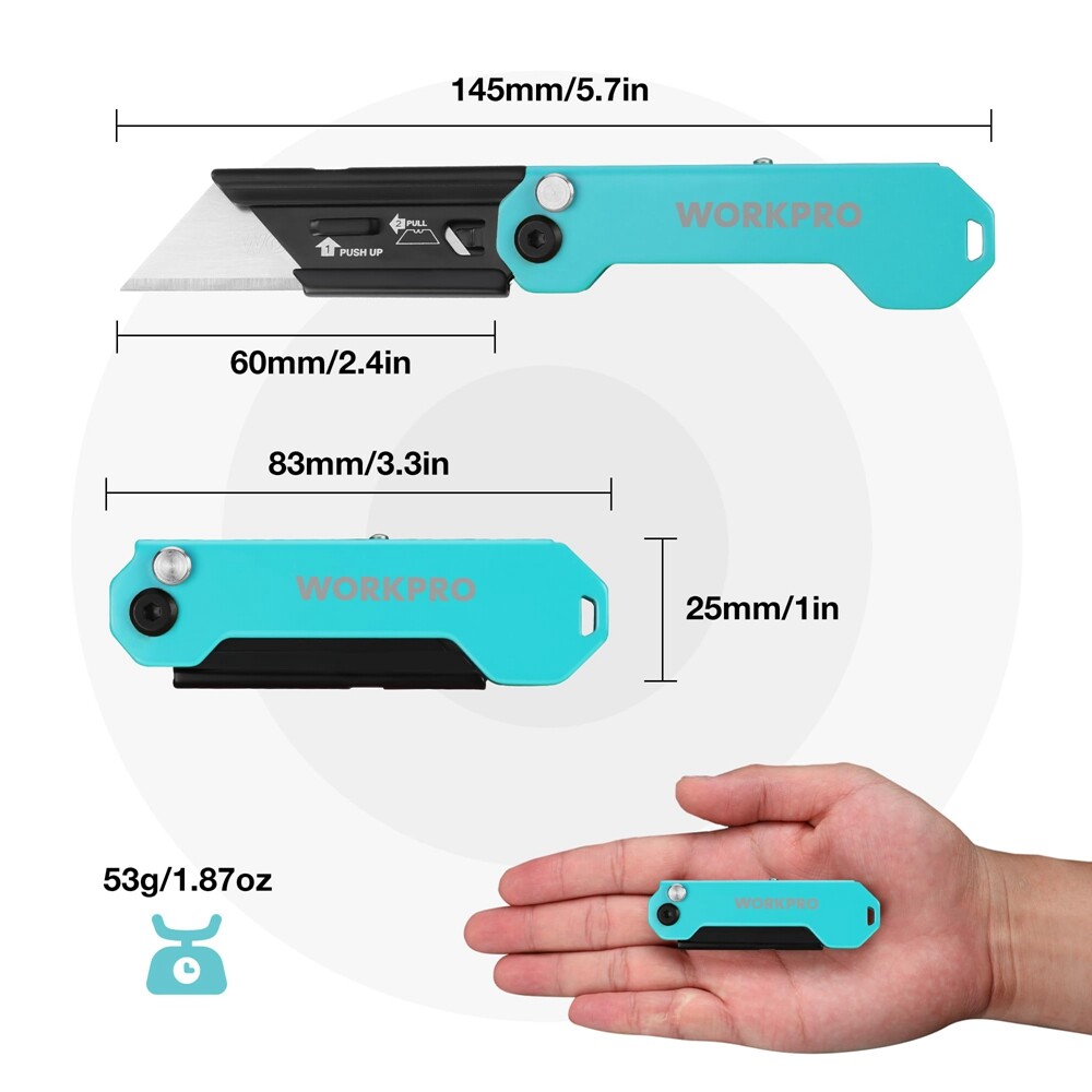 WORKPRO EDC Folding Utility Knife, Mini Box Cutter with Quick Open Axis Lock 2PC