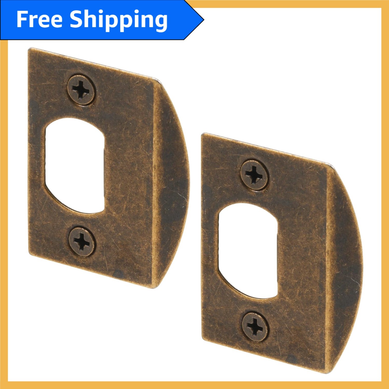 Quality Antique Brass Dead Latch Door Strike Plate with Adjustable Tab - 2-Pack