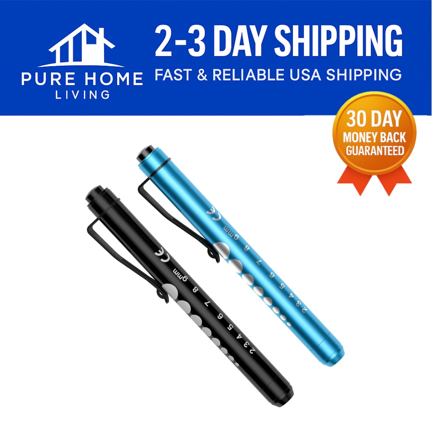 Compact LED Pen Lights for Nurses - 2-Pack with Ruler and Pupil Gauge Features
