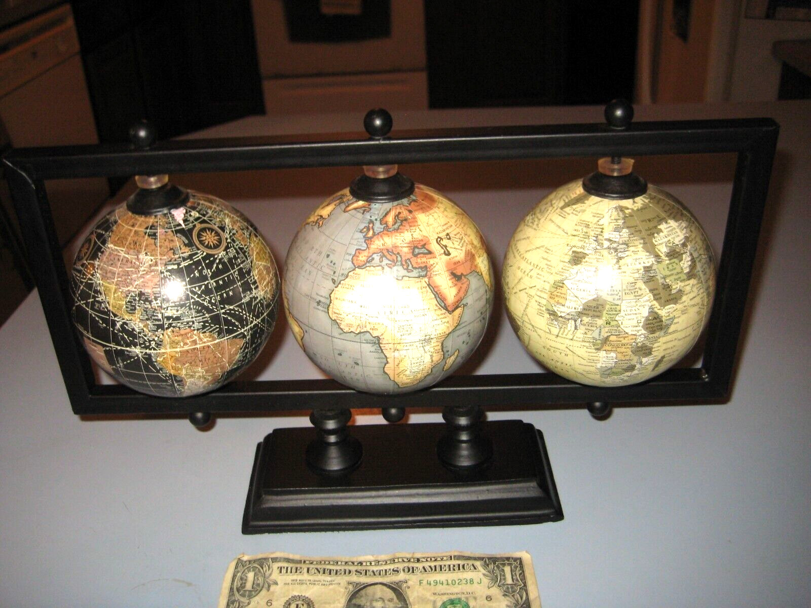 3 World Globes Vintage Rotating Atlas Map Home Decor Desk Ornament Library