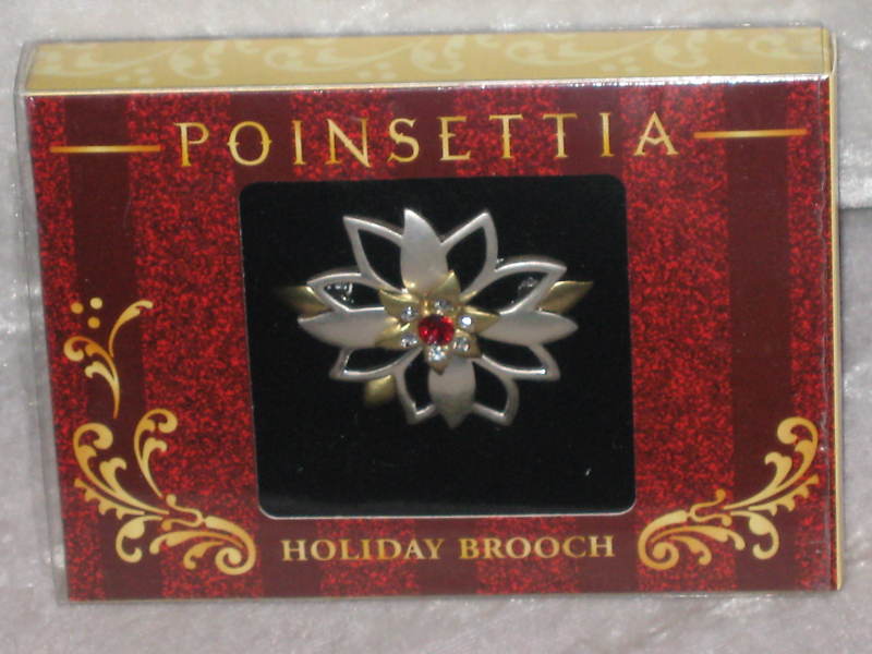 Unique Poinsettia Holiday Rhinestone Jewelry Pin Brooch