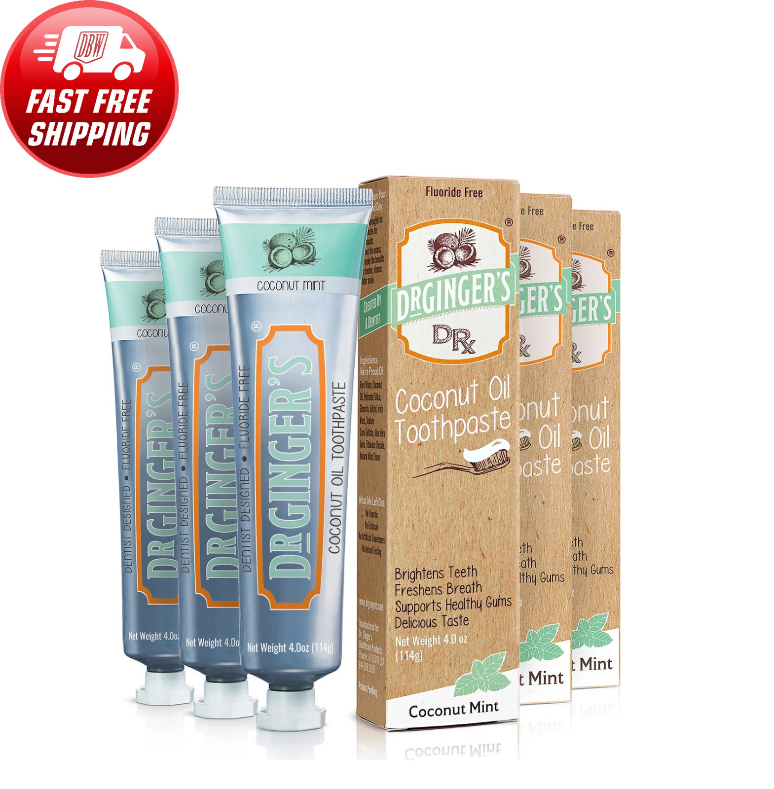 Dr Ginger's Coconut Oil Toothpaste - 4 oz - ****3 Pack