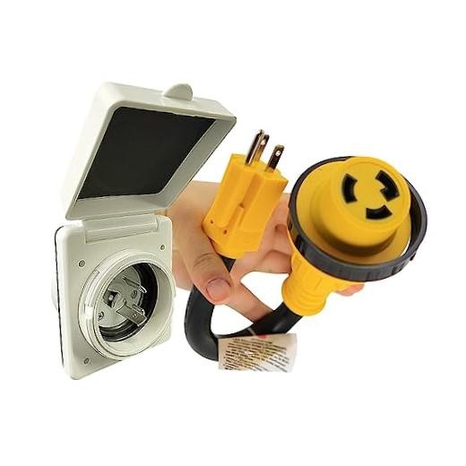 30 Amp RV Plug Power Inlet Box and 30 Amp RV Outlet to 15 Amp 110 Volt