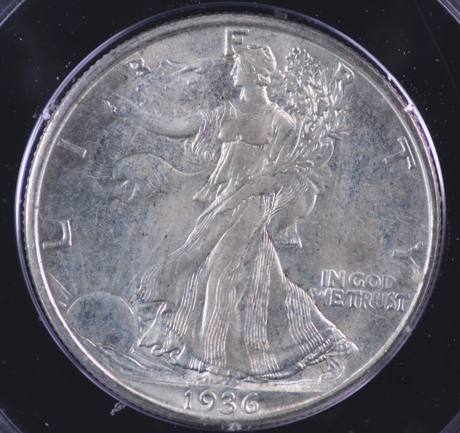 1936 D WALKING LIBERTY HALF PCGS MS 64 1st GEN "RATTLER" HAZY WHITE WITH SOME
