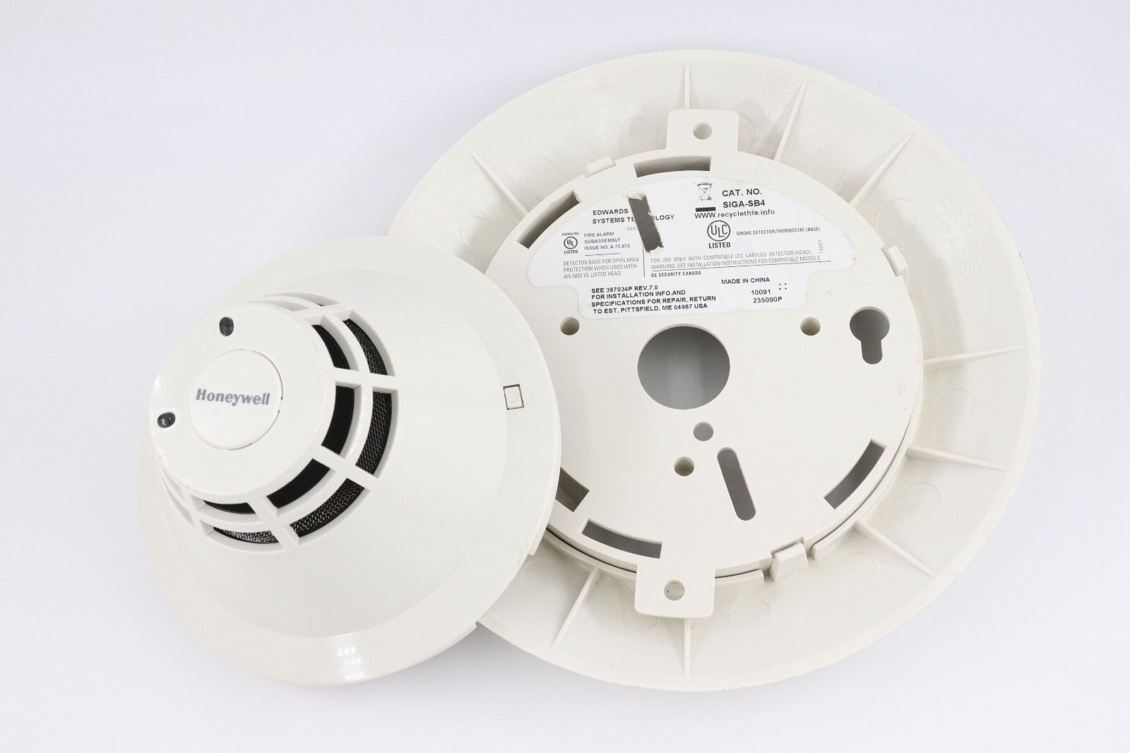 HONEYWELL XLS-PS INTELLIGENT PHOTOELECTRIC SMOKE DETECTOR W/ SIGA SB-4 BASE