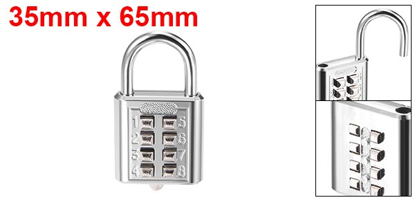 8-Digit Combination Padlock Push Button Lock for Locker Cabinet Silver Tone