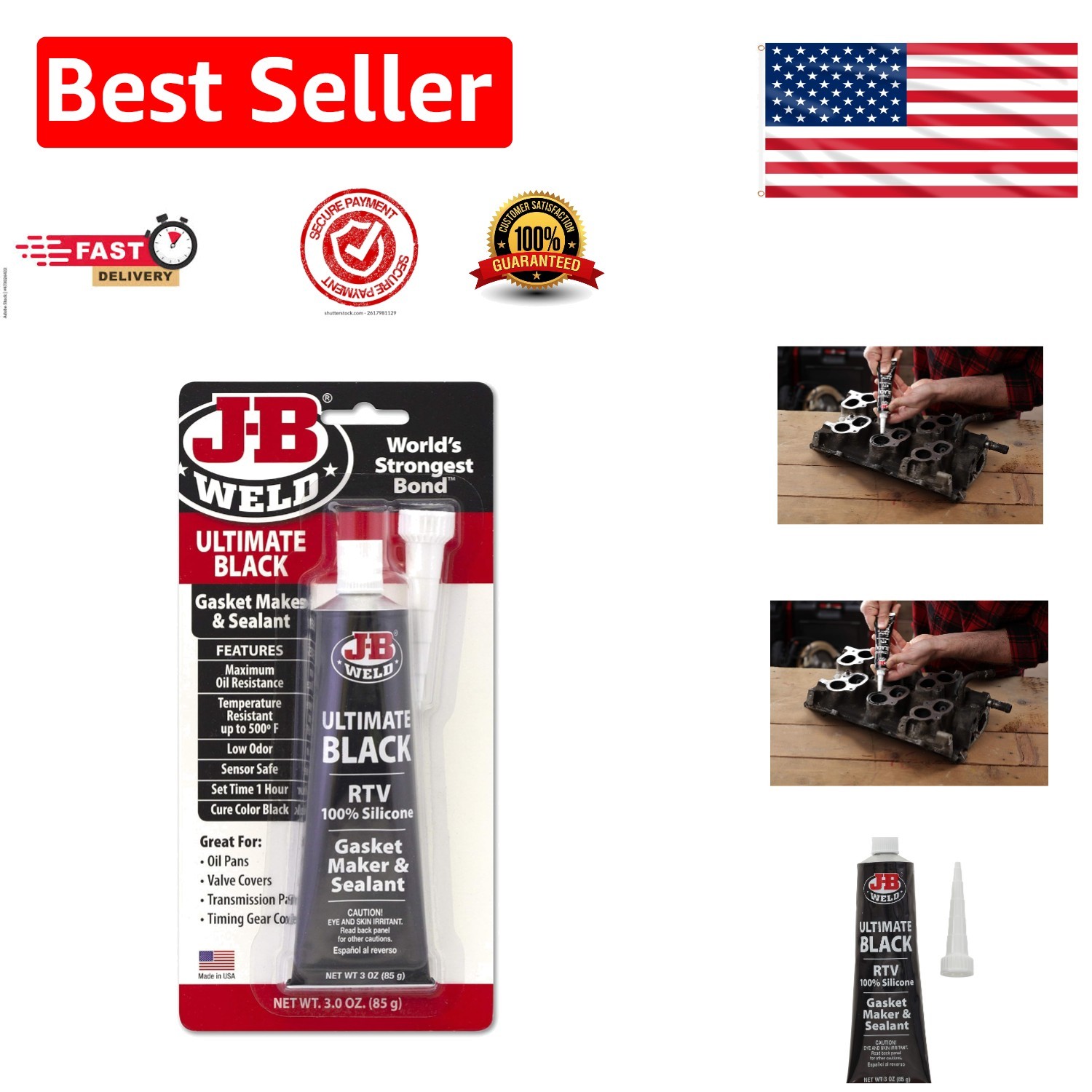 High-Temperature Ultimate Black RTV Silicone Sealant - 3 oz for Automotive Use