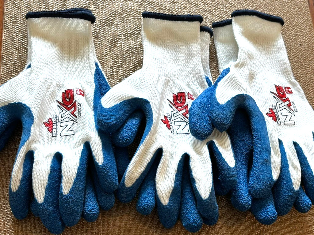 Work Gloves NXG 9680  3 pairs size M,  white knitted and blue rubber new