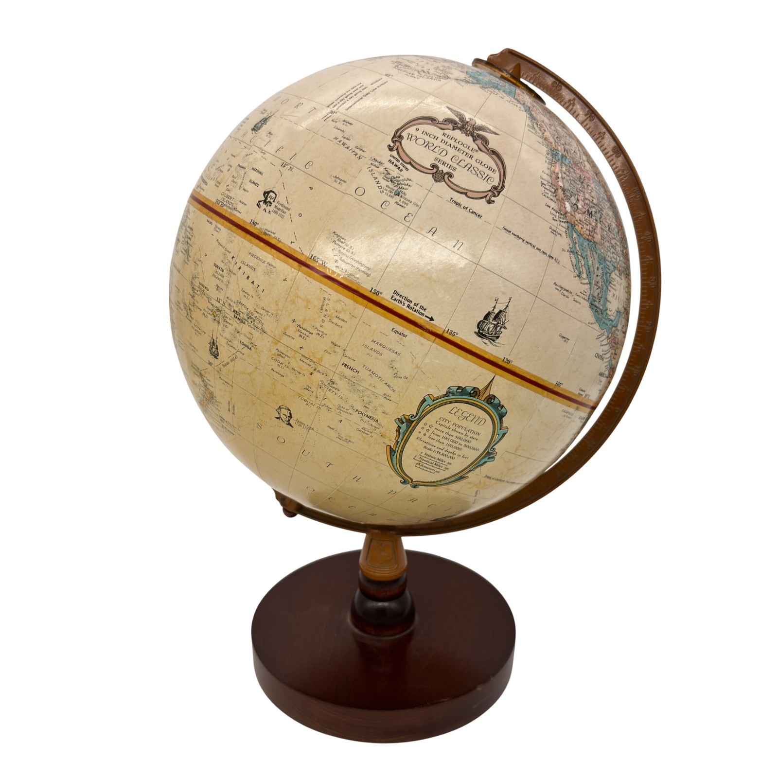 Replogle World Classic 9 Inch Diameter Desktop Globe Genuine Hardwood Base USA