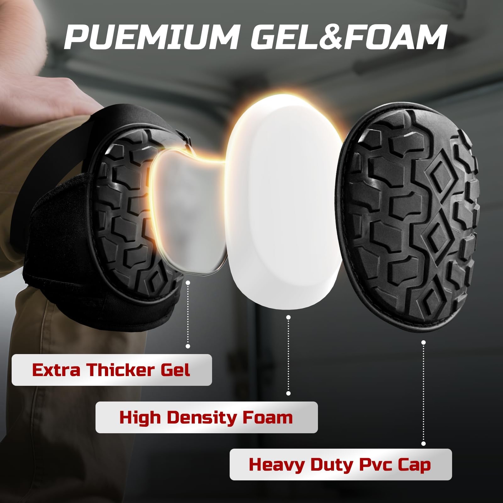 Gel Knee Pads Heavy Duty Adjustable Work Construction Pads