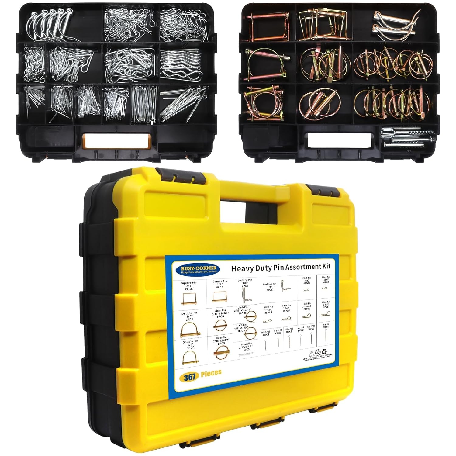 367 PCS Heavy Duty Pin Assortment Kit, Hitch Pins R Clip Pins/ Hair Pins/ Lynch