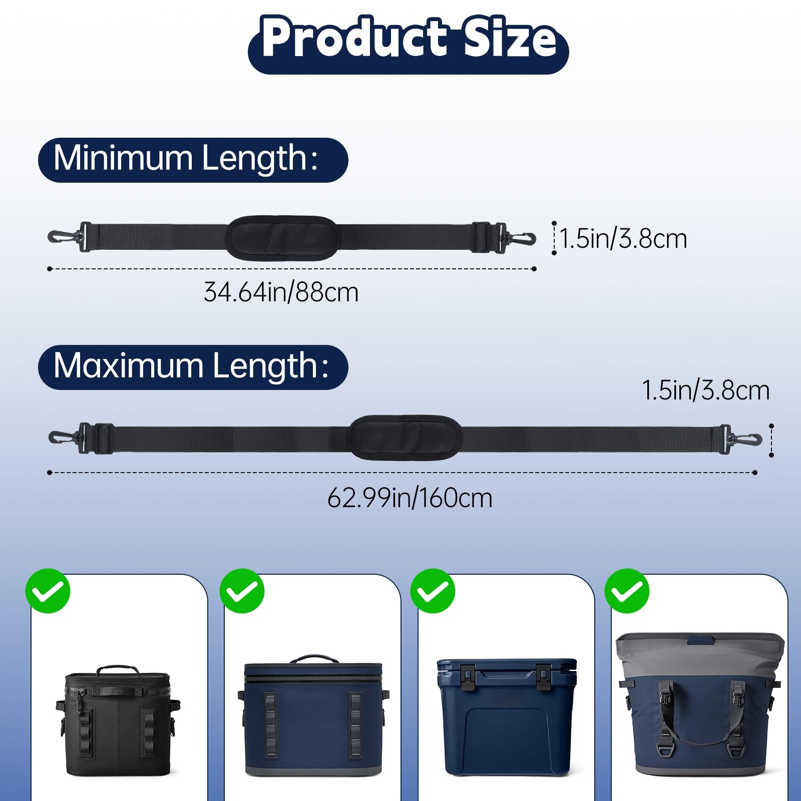 Adjustable Shoulder Strap for Cooler 63" Padded Nylon Webbing Accessories