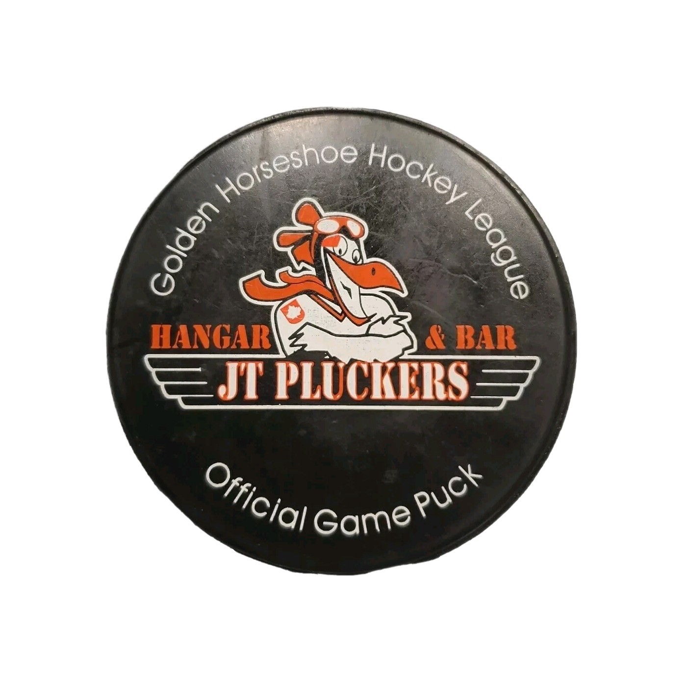 GOLDEN HORSESHOE HOCKEY LEAGUE OFFICIAL JT PLUCKERS SPONSORED HOCKEY PUCK