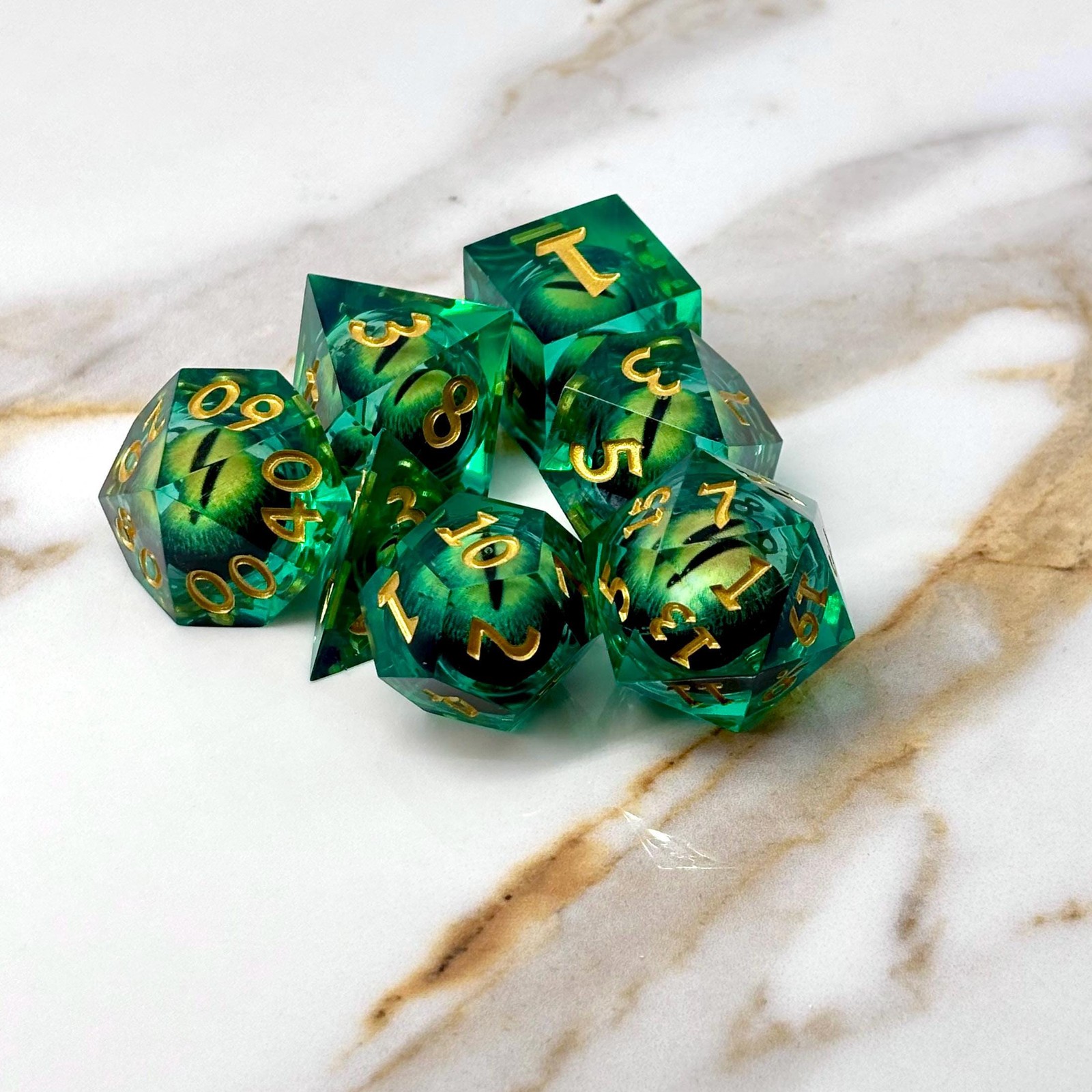 Jiggling Eyeball Liquid Core Dice Set | Sage's Eye of the Green Serpent DND Dice
