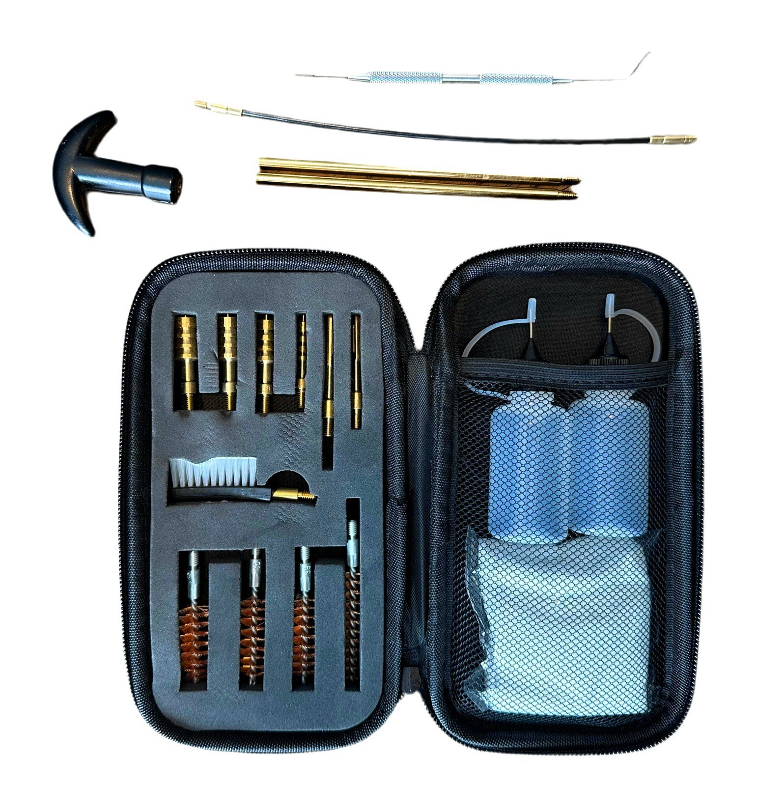 Universal Handgun Cleaning Kit 18 Piece Set Brass Components 22,.357,.38,9mm,.45