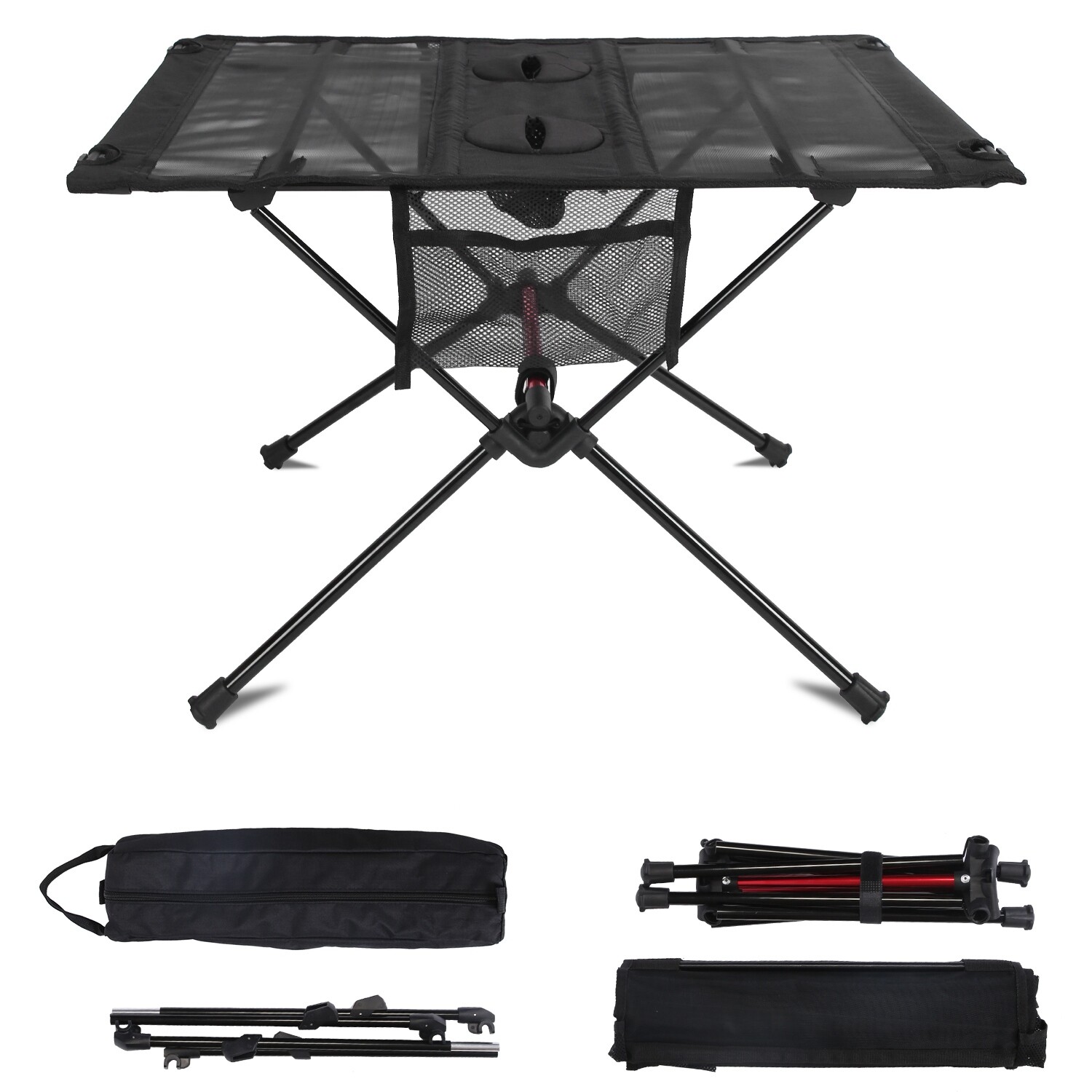 Camp Table-Outdoor Folding Table with 2 Cupholders and Carrying Bag-For Camping