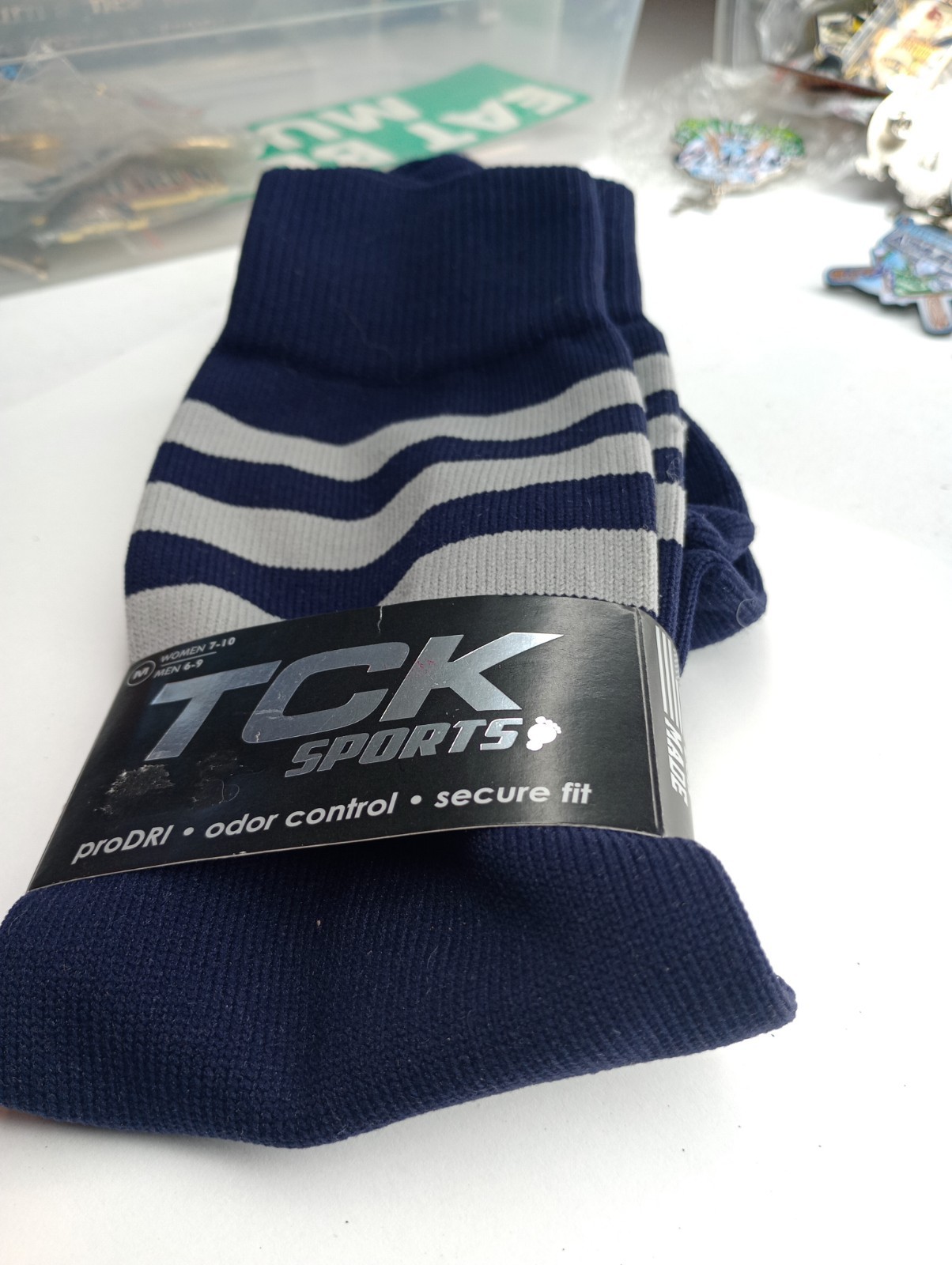 NWT TCK Performance Sports BASEBALL SOCKS Navy/Gray stripe womens 7-10 mens 6-9