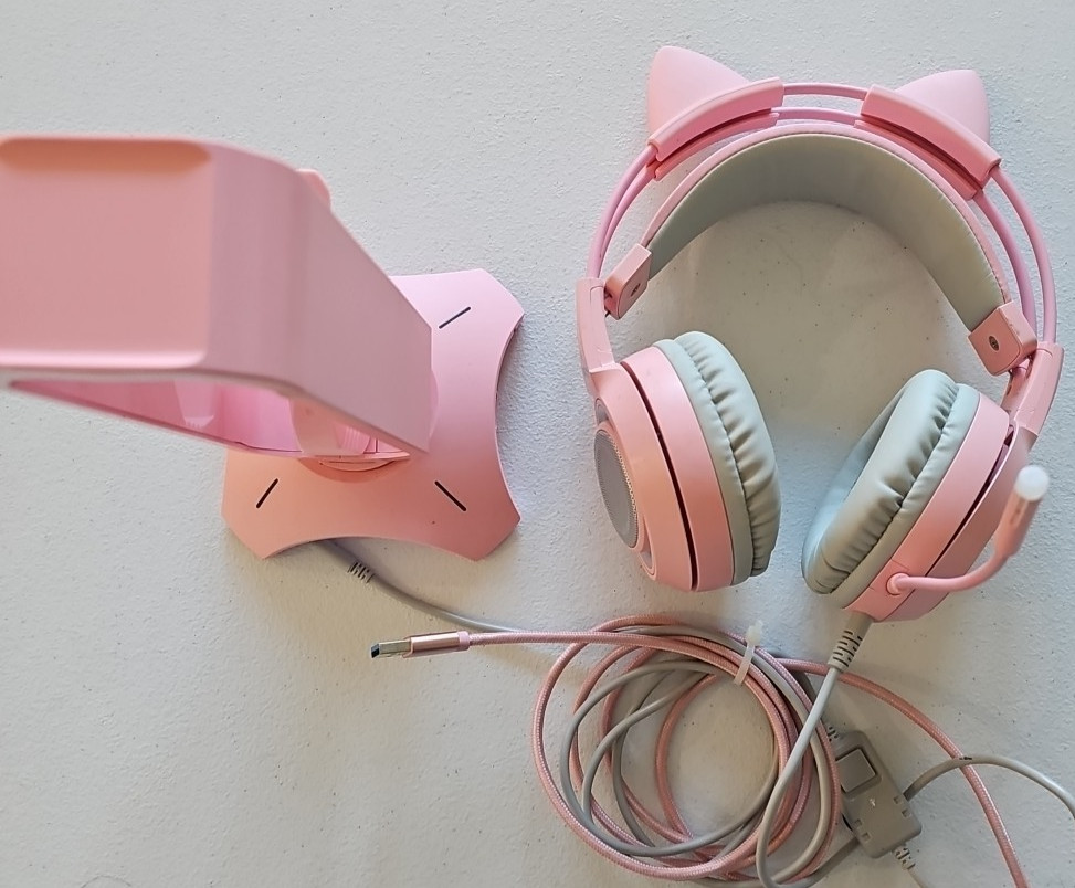 Somic G951 Pink Cat Ears Gaming Headphones Headset w/USB Cord, Stand | TESTED
