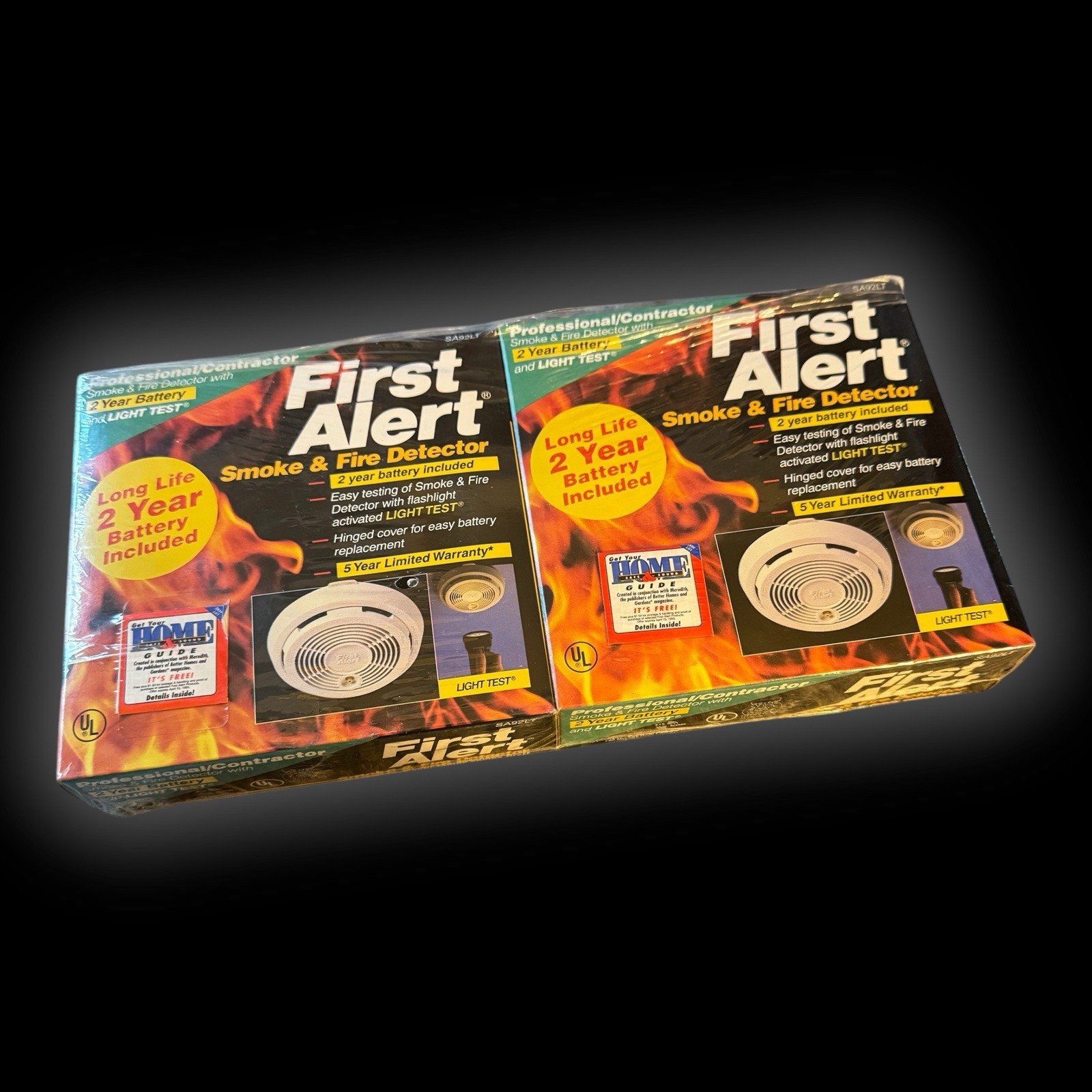 2x FIRST ALERT Smoke Fire Detector Alarms Battery Pro/Contractor SA92LT VTG 1994