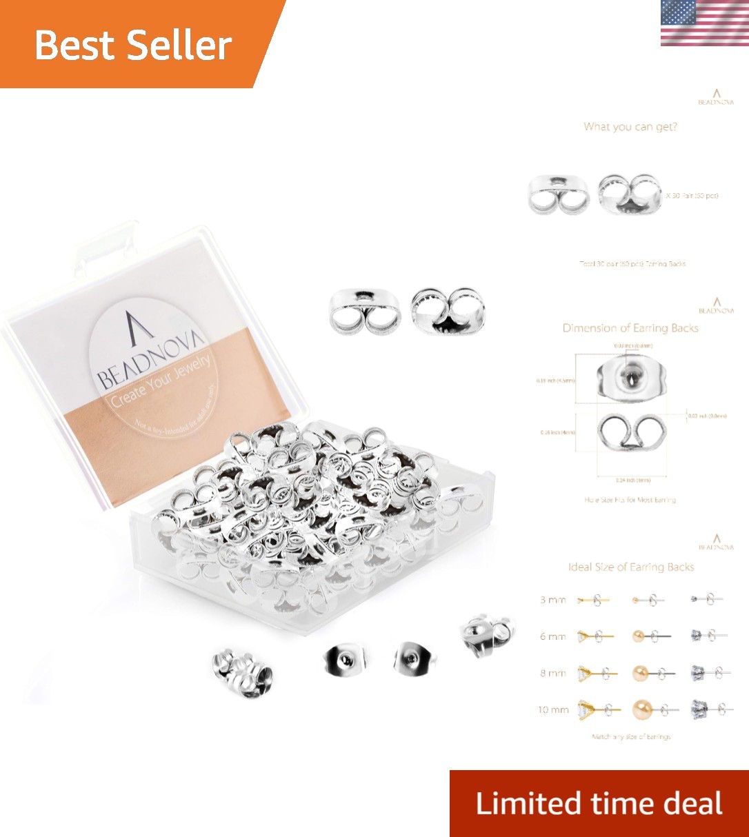 Polished Locking Earring Backs – 60 Surgical Steel Stud Backings for Comfort
