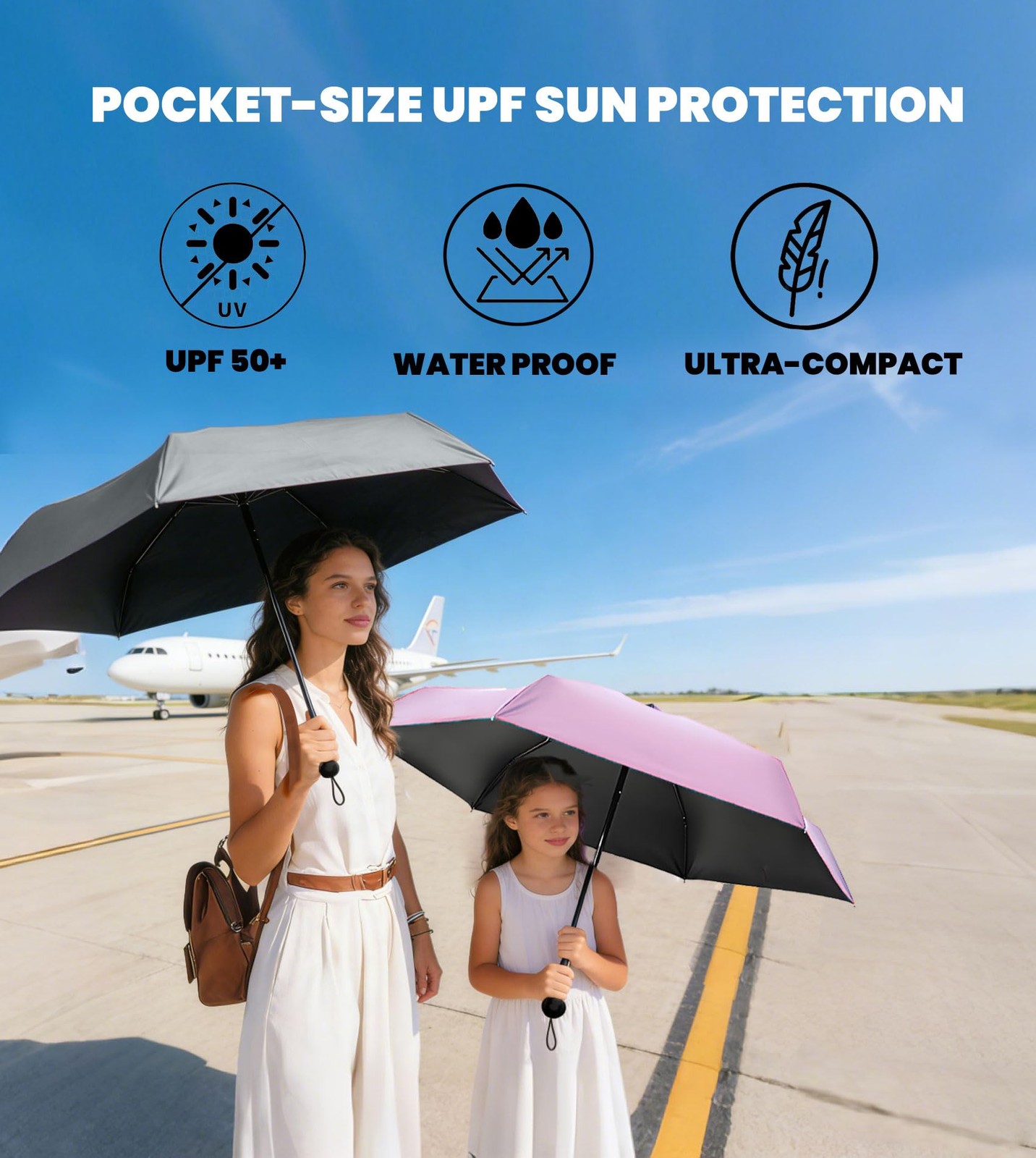 Travel Essentials Mini Umbrella with Case for Purse - Small Compact & Lightwe...