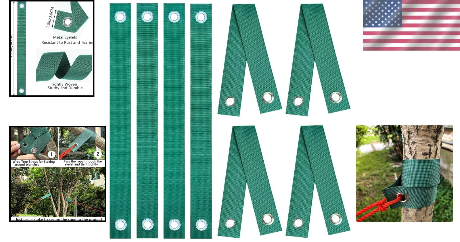 8 Pack Green Tree Support Straps for Strong Storm Protection & Growth