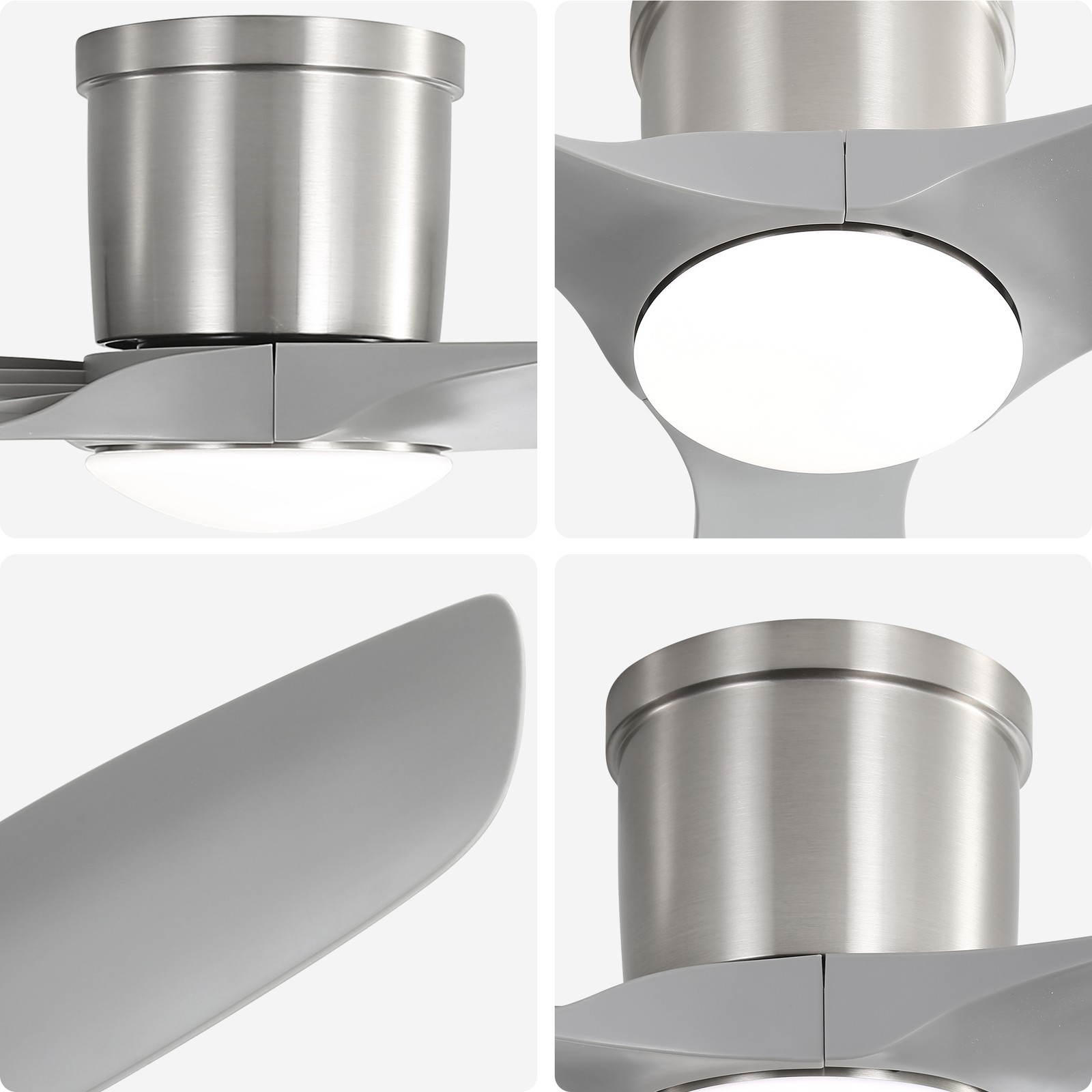 52"Flush Mount Ceiling Fan with Dimmable Led Light 3 ABS Fan Blades Reversible