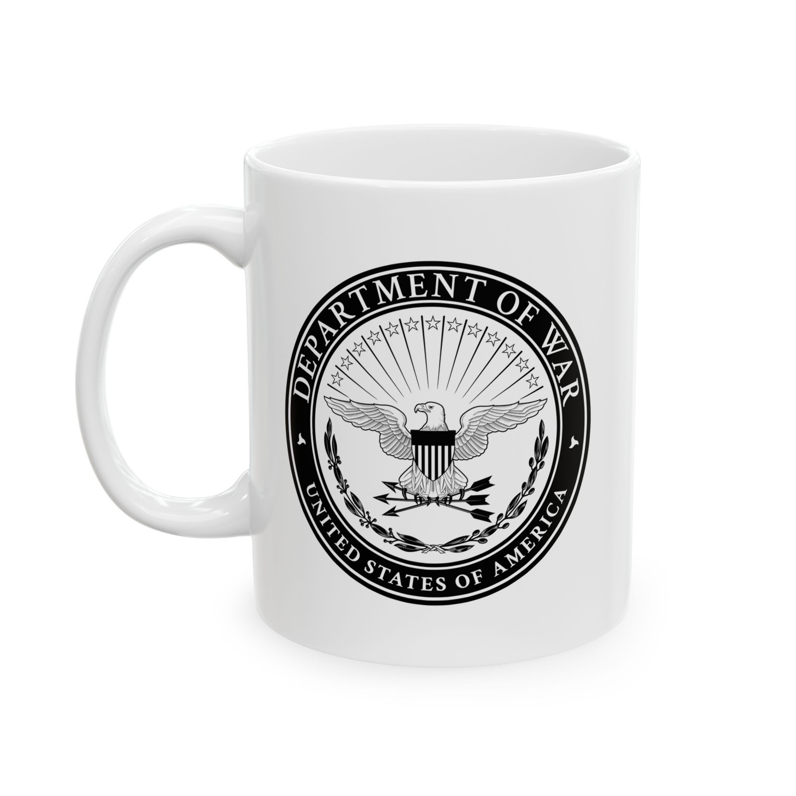 MUG America Department of War Seal Coffee Cup, Trump USA black white DOW