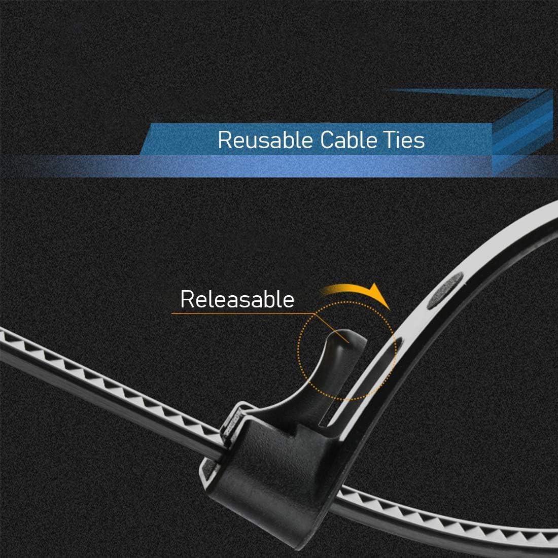 Reusable Zip Ties, 100 Pcs Assorted Fastening Cable Zip Ties 6" 8" 10" 12" Four