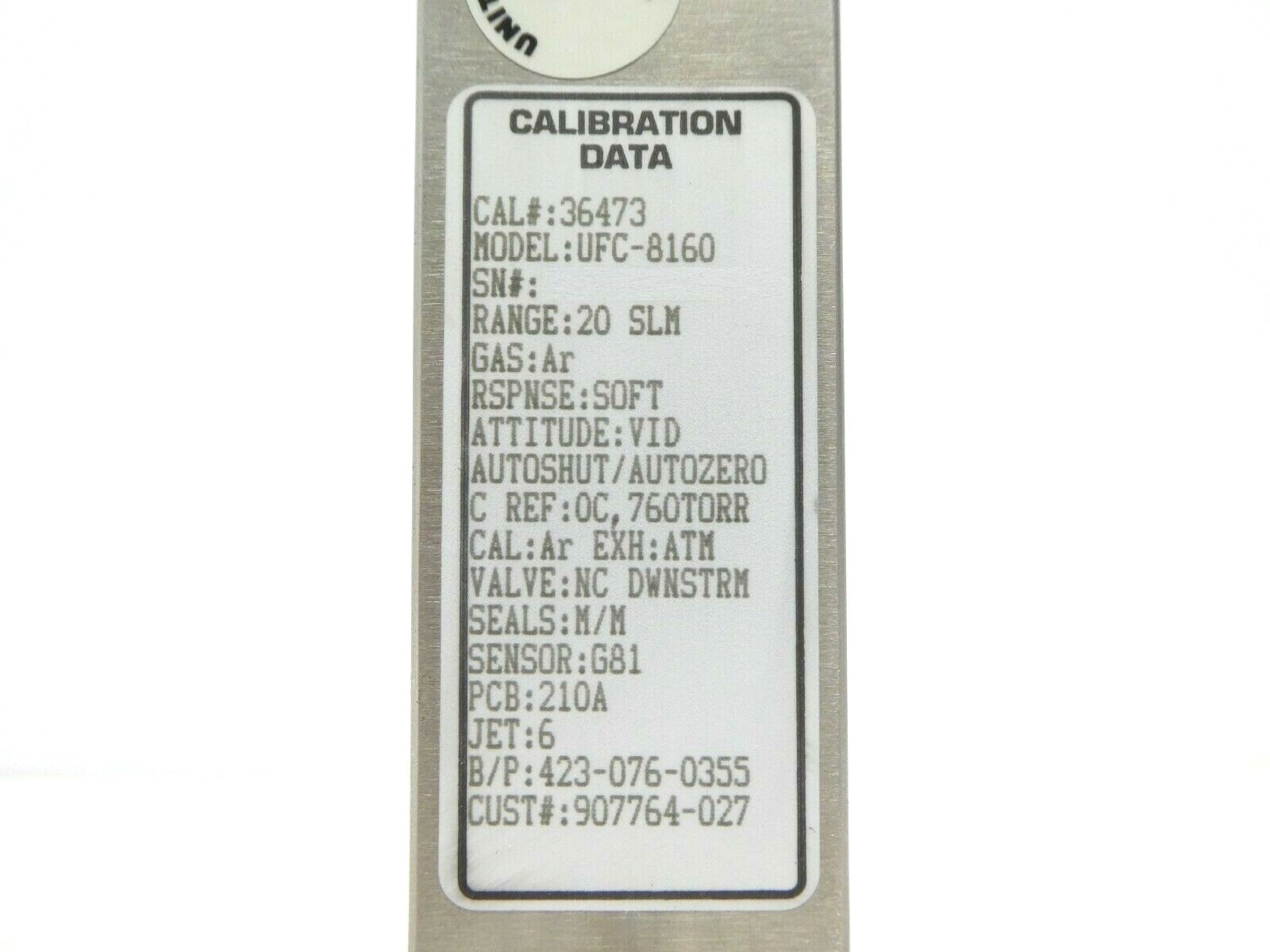UNIT Instruments UFC-8160 Mass Flow Controller MFC 20 SLM Ar Working Spare