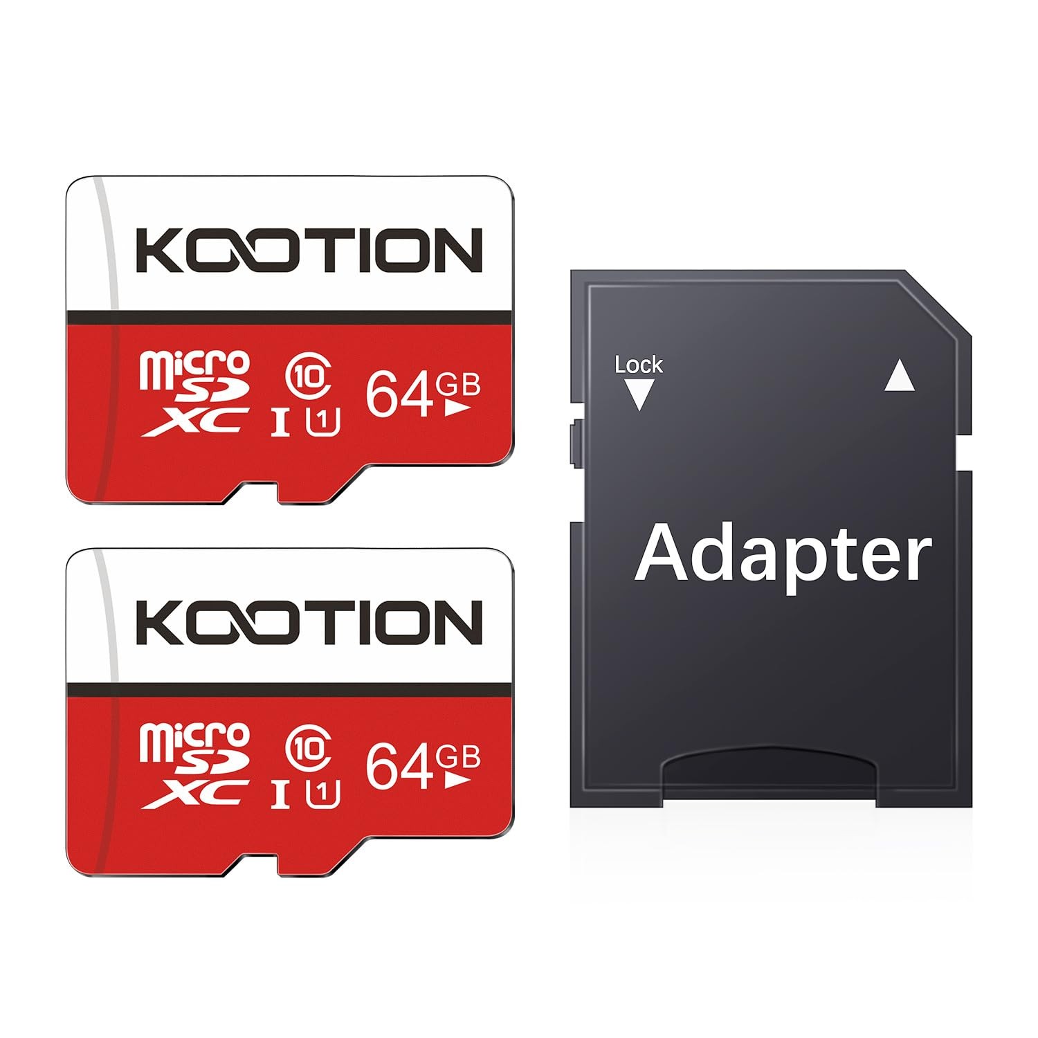KOOTION 64GB Micro SD Card 2 Pack, SDXC Memory x2, White, Red