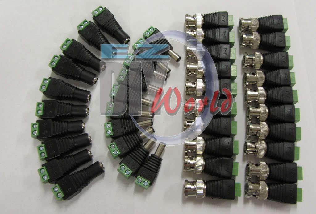 10 Pairs  CAT5 to BNC Coaxial Video Balun and  Male Female DC Power Connectors
