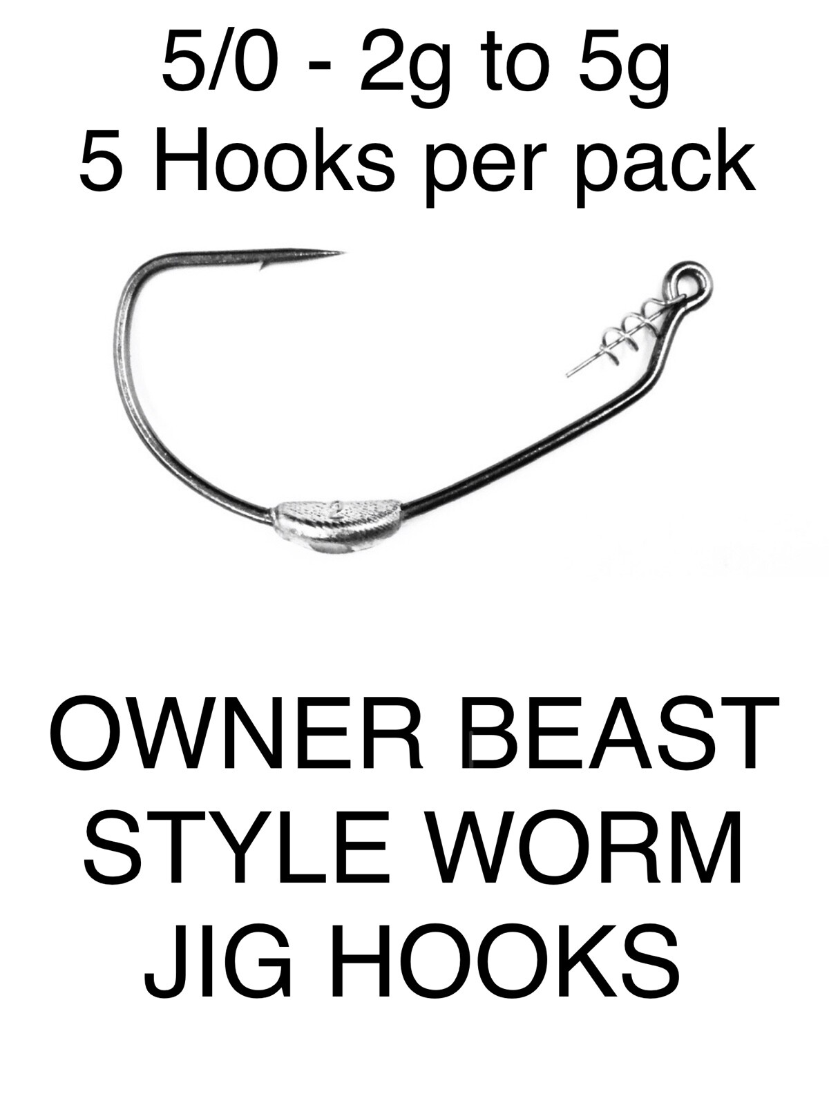 5/0 OWNER BEAST STYLE WEIGHTED EXTRA WIDE WORM JIG HOOK & TWIST PIN 2g to 10g