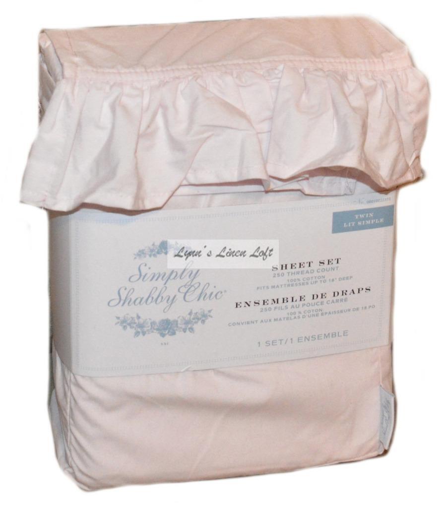 SIMPLY SHABBY CHIC Angora Pale Pink Ruffle TWIN SHEET SET COTTON RACHEL ASHWELL